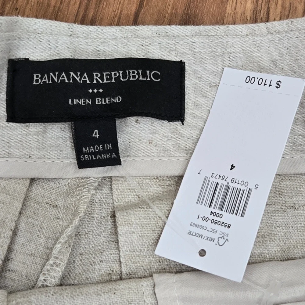 Banana Republic Size 4 Linen Blend Wide Leg Pleated Pants Flax Palazzo NEW